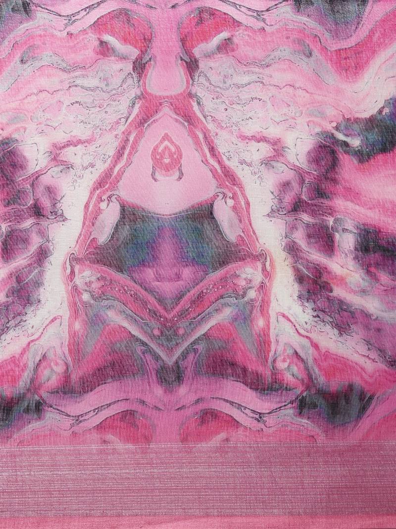 Pink & Blue Linen Blend Blend Printed Saree