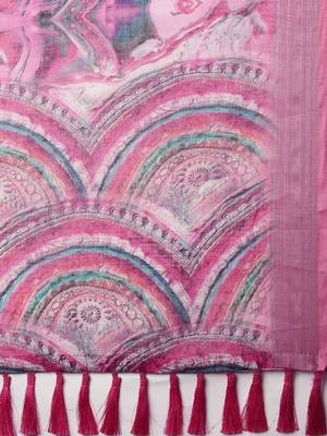 Pink & Blue Linen Blend Blend Printed Saree 4