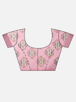 Pink & Blue Linen Blend Blend Printed Saree 5