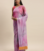 Lavender & Pink Pure Silk Printed Saree