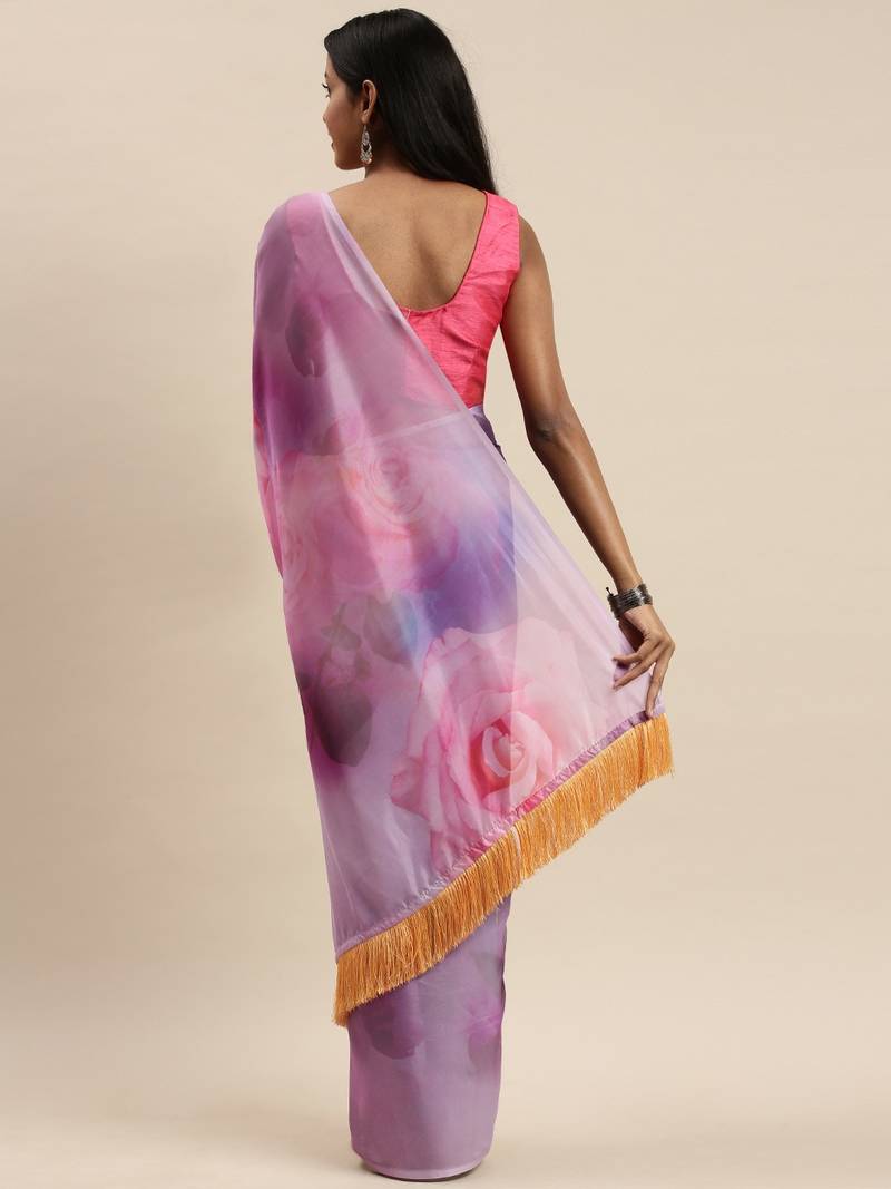 Lavender & Pink Pure Silk Printed Saree