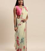 Off-White & Pink Pure Silk Floral Printed Saree