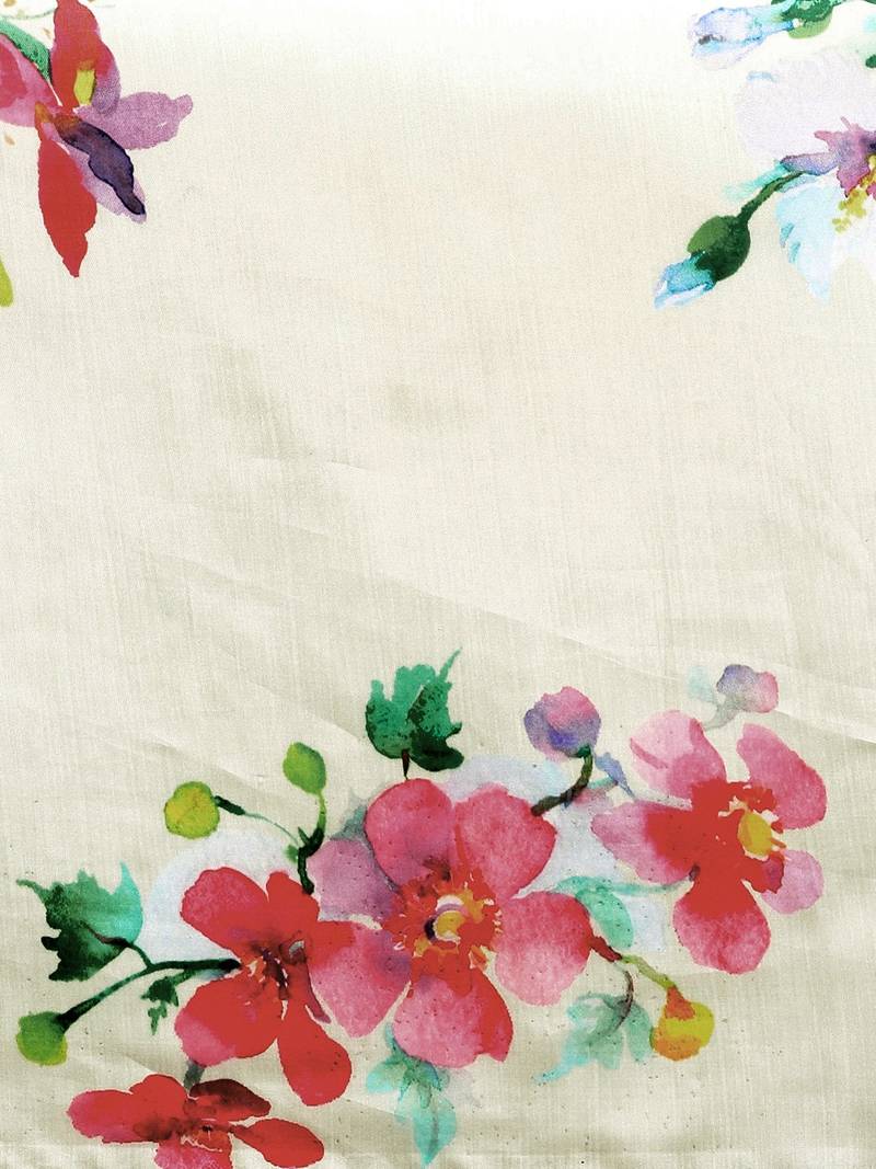 Off-White & Pink Pure Silk Floral Printed Saree
