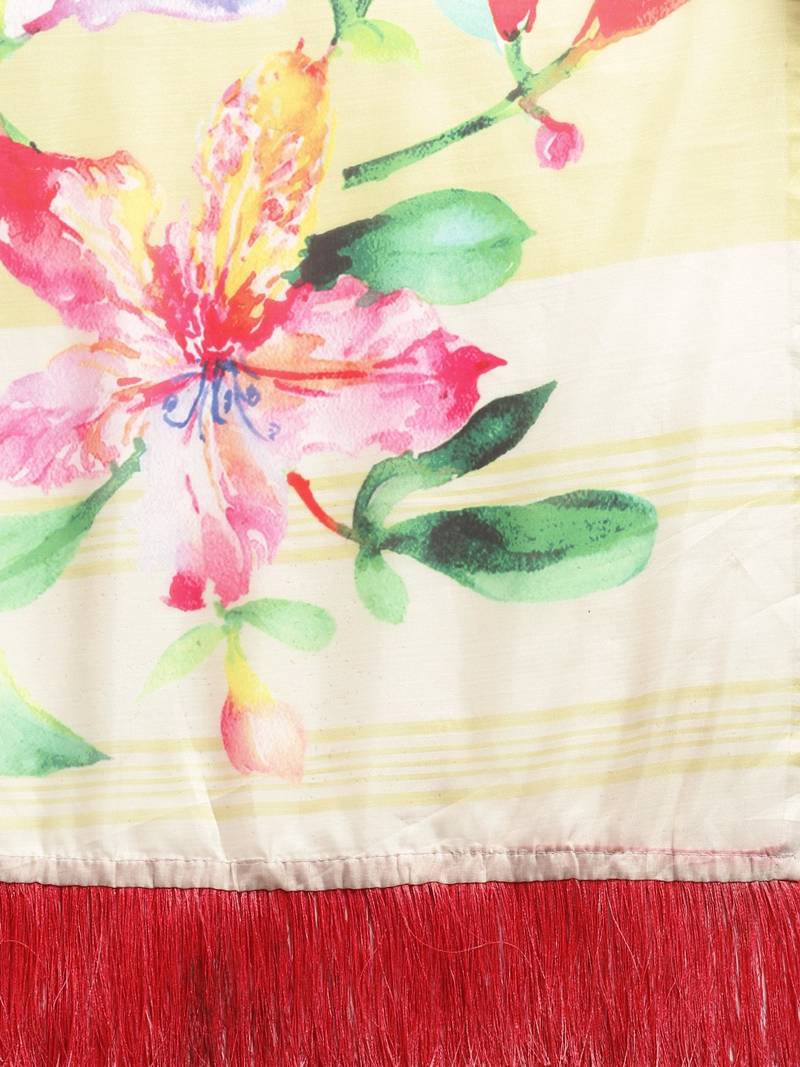 Off-White & Pink Pure Silk Floral Printed Saree