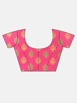 Off-White & Pink Pure Silk Floral Printed Saree 5