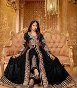 Black & Beige Embroidered Georgette Semi Stitched Anarkali Suit