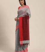 Grey Plain Cotton Handloom Sarees With Blouse