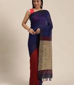 Blue Plain Cotton Handloom Sarees With Blouse