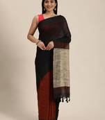 Black Plain Cotton Handloom Sarees With Blouse
