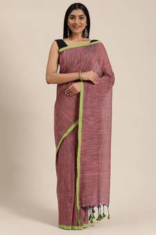 Grey Plain Cotton Handloom Sarees With Blouse