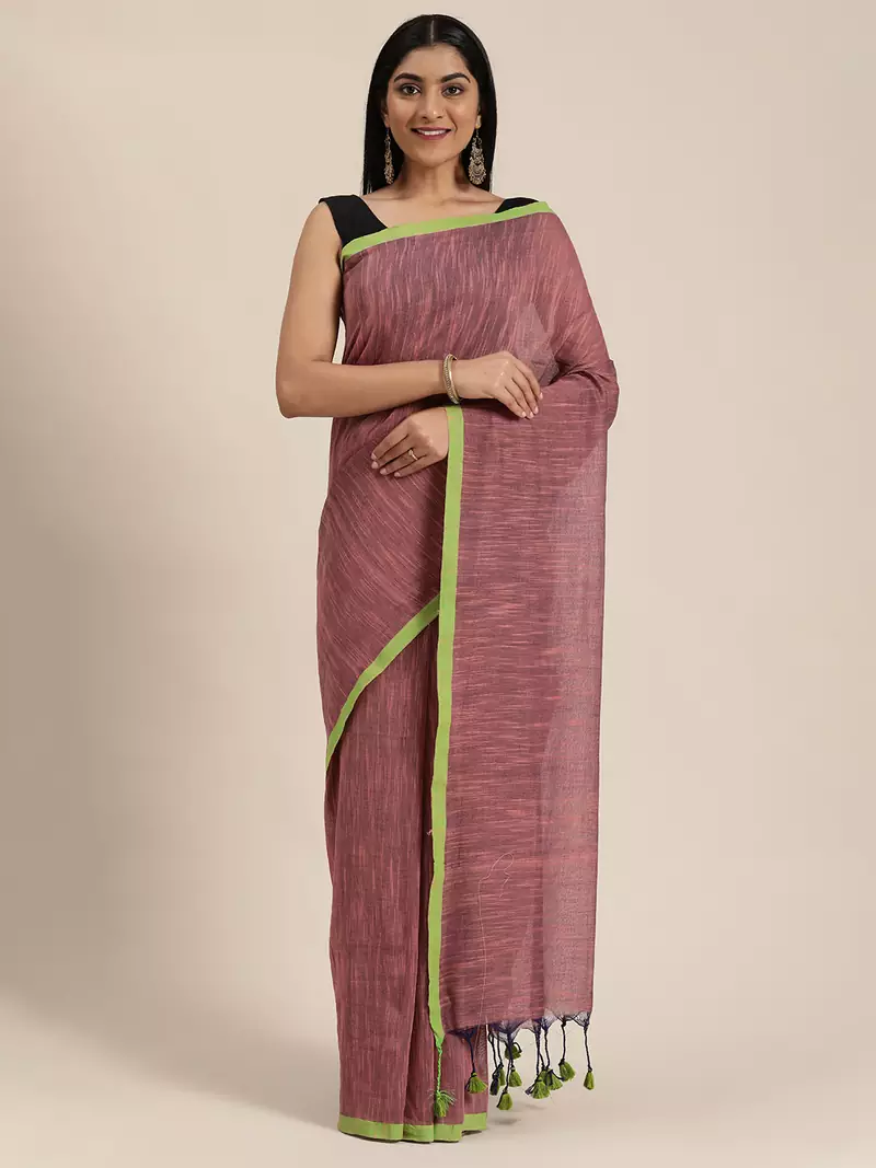 Grey Plain Cotton Handloom Sarees With Blouse