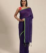 Purple Plain Cotton Handloom Sarees With Blouse