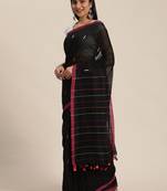 Black Plain Cotton Handloom Sarees With Blouse