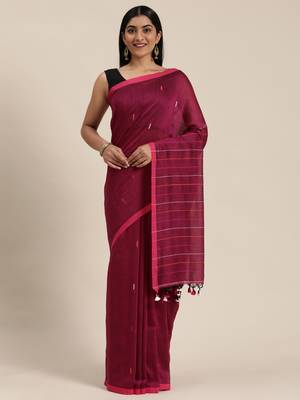 Purple Plain Cotton Handloom Sarees With Blouse 1