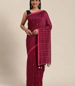 Purple Plain Cotton Handloom Sarees With Blouse