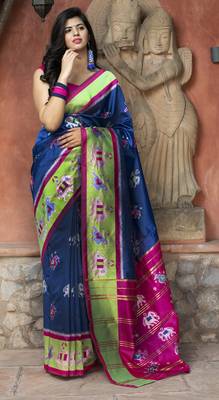 Mesmerizing Royal blue Woven Silk Patola party saree 1