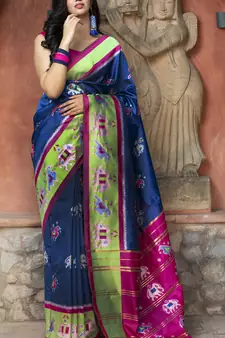 Royal blue Weaving Silk Traditional Patola Saree