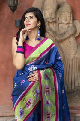 Mesmerizing Royal blue Woven Silk Patola party saree 2