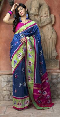 Mesmerizing Royal blue Woven Silk Patola party saree 3