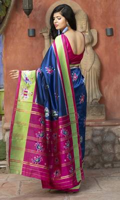 Mesmerizing Royal blue Woven Silk Patola party saree 4