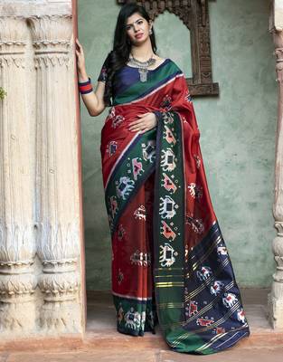 Catching Red Woven Silk Patola festival saree 1