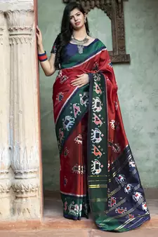 Red Weaving Silk Traditional Patola Saree