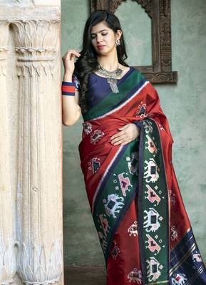 Catching Red Woven Silk Patola festival saree 2