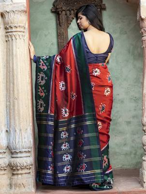 Catching Red Woven Silk Patola festival saree 3