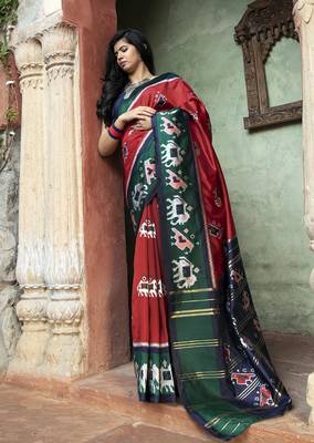 Catching Red Woven Silk Patola festival saree 4