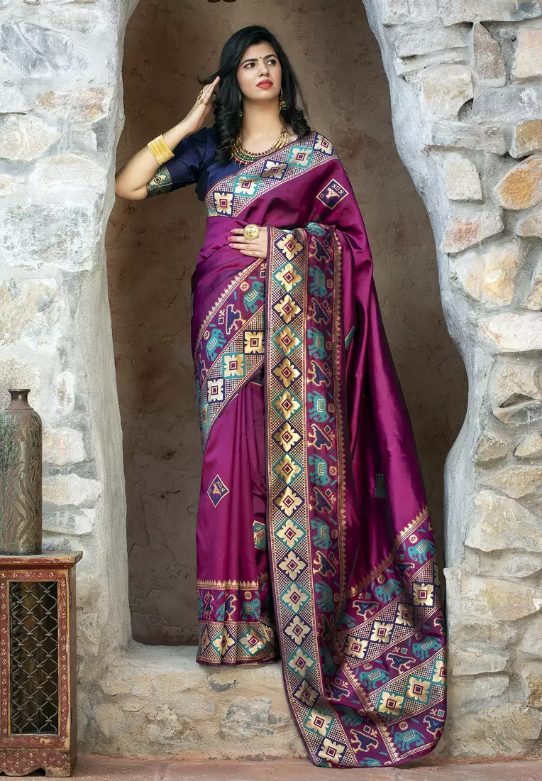 Purple Weaving Silk Traditional Patola Saree