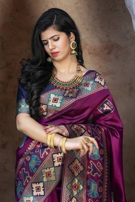 Delightful Purple Woven Silk Patola ceremonial saree 2