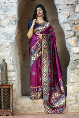Delightful Purple Woven Silk Patola ceremonial saree 5