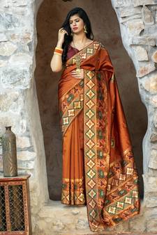 Orange Weaving Silk Traditional Patola Saree