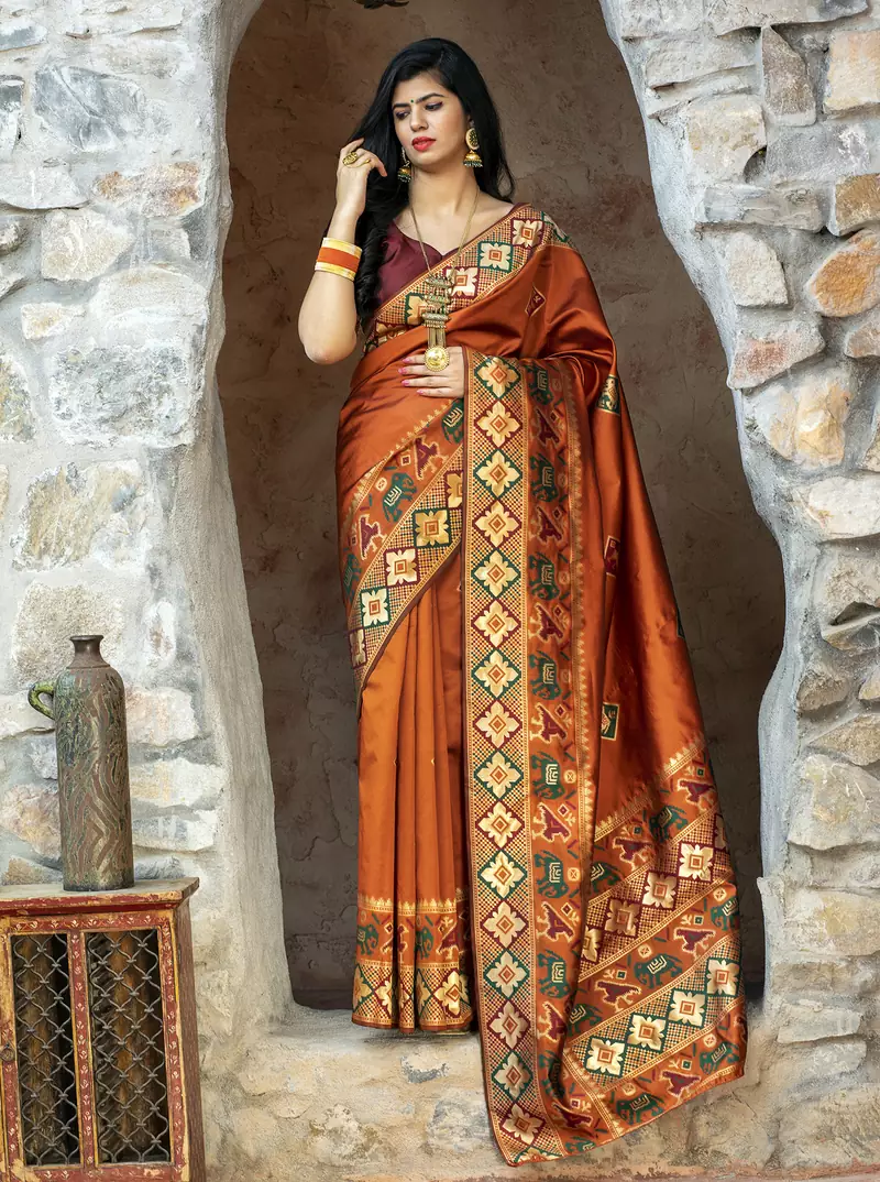 Orange Weaving Silk Traditional Patola Saree