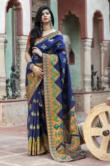 Navy blue Weaving Silk Traditional Patola Saree