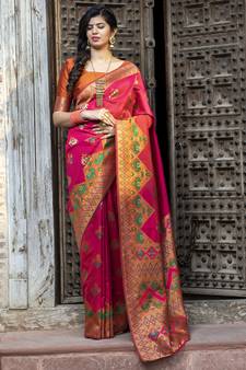 Dark pink Weaving Silk Traditional Patola Saree