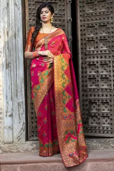 Dark pink Weaving Silk Traditional Patola Saree