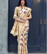 Off white woven banarasi silk saree with blouse