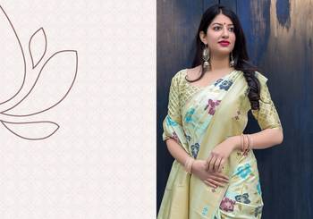 Off white woven banarasi silk saree with blouse 2