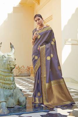 Purple woven banarasi silk saree with blouse 1