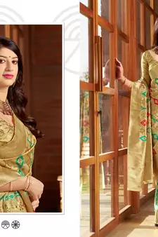 Cream woven banarasi saree with blouse