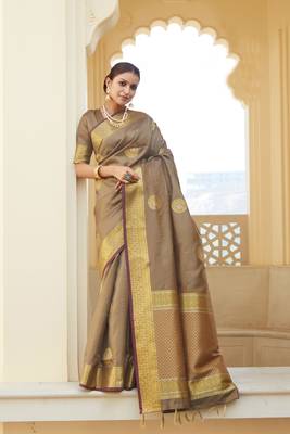 Brown woven banarasi silk saree with blouse 1