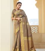 Brown woven banarasi silk saree with blouse