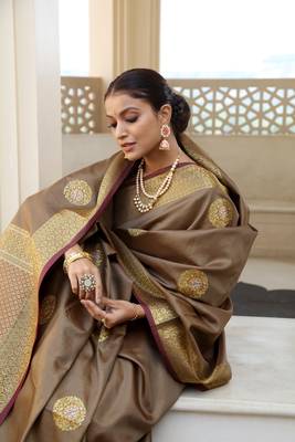 Brown woven banarasi silk saree with blouse 2