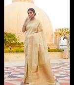 Beige woven banarasi silk saree with blouse
