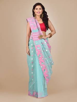 Blue hand woven silk cotton saree  1