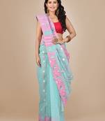 Blue hand woven silk cotton saree 