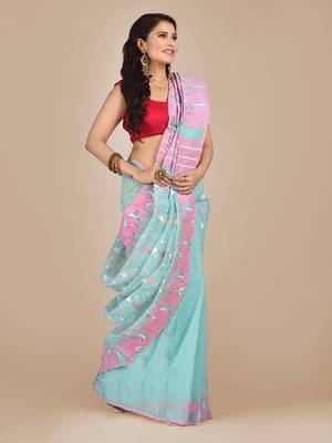 Blue hand woven silk cotton saree  2