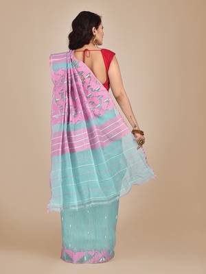 Blue hand woven silk cotton saree  3