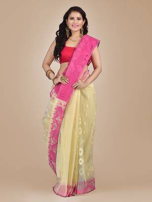 Beige hand woven silk cotton saree  1